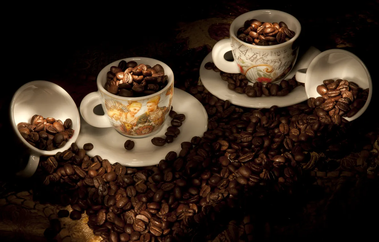 Photo wallpaper coffee, Cup, coffee beans