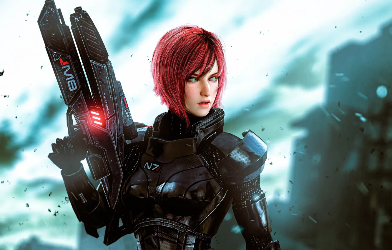 Photo wallpaper girl, weapons, gun, armor, Mass Effect, Mass Effect: Andromeda