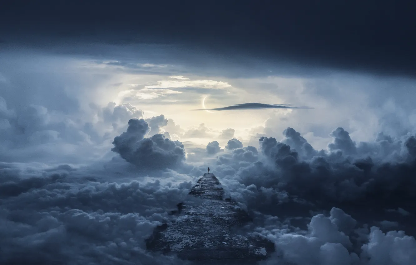 Photo wallpaper road, clouds, the way, people, road, clouds, way, man