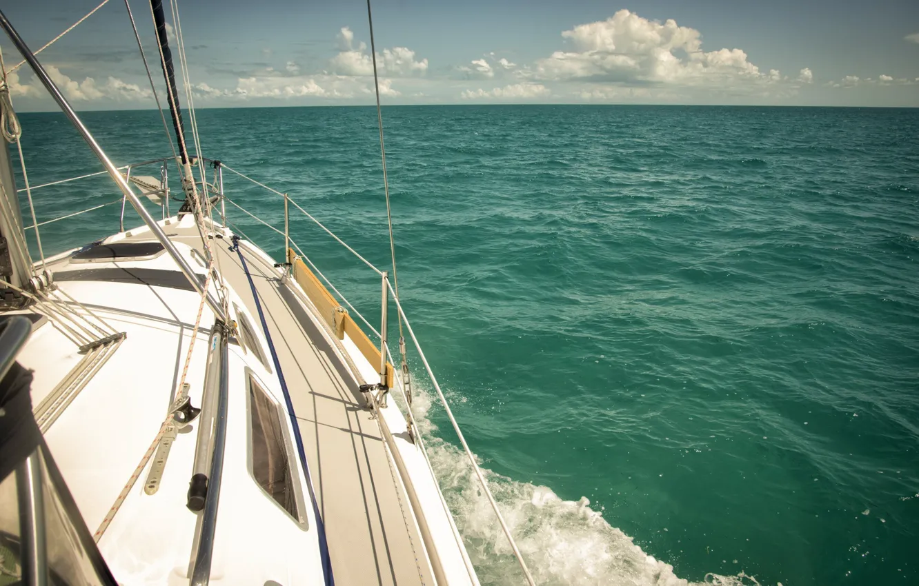 Photo wallpaper sea, wave, the way, yacht, deck, rigging