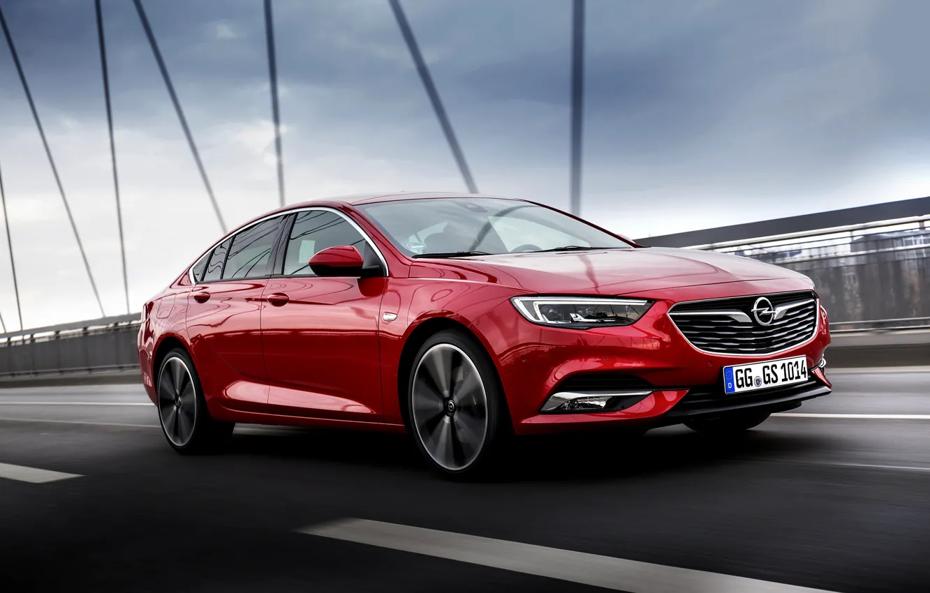 Photo wallpaper the sky, clouds, red, bridge, movement, the fence, Insignia, Opel