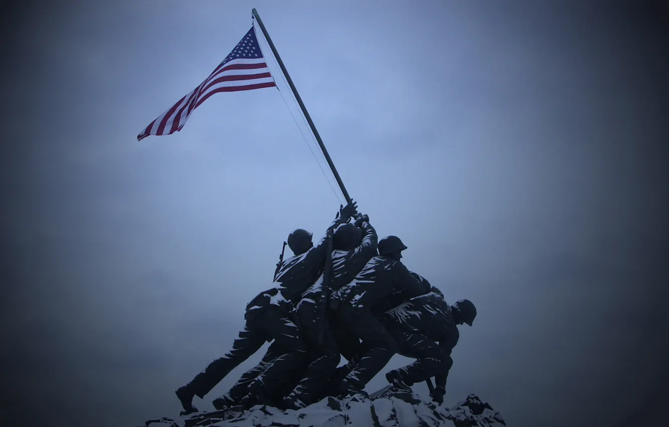 Photo wallpaper flag, monument, soldiers, America