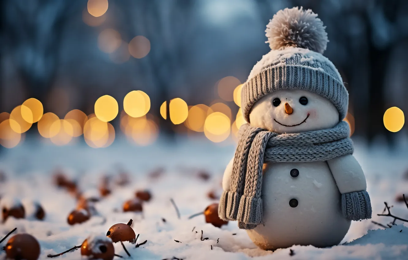 Photo wallpaper winter, snow, new year, Christmas, snowman, Christmas, winter, snow