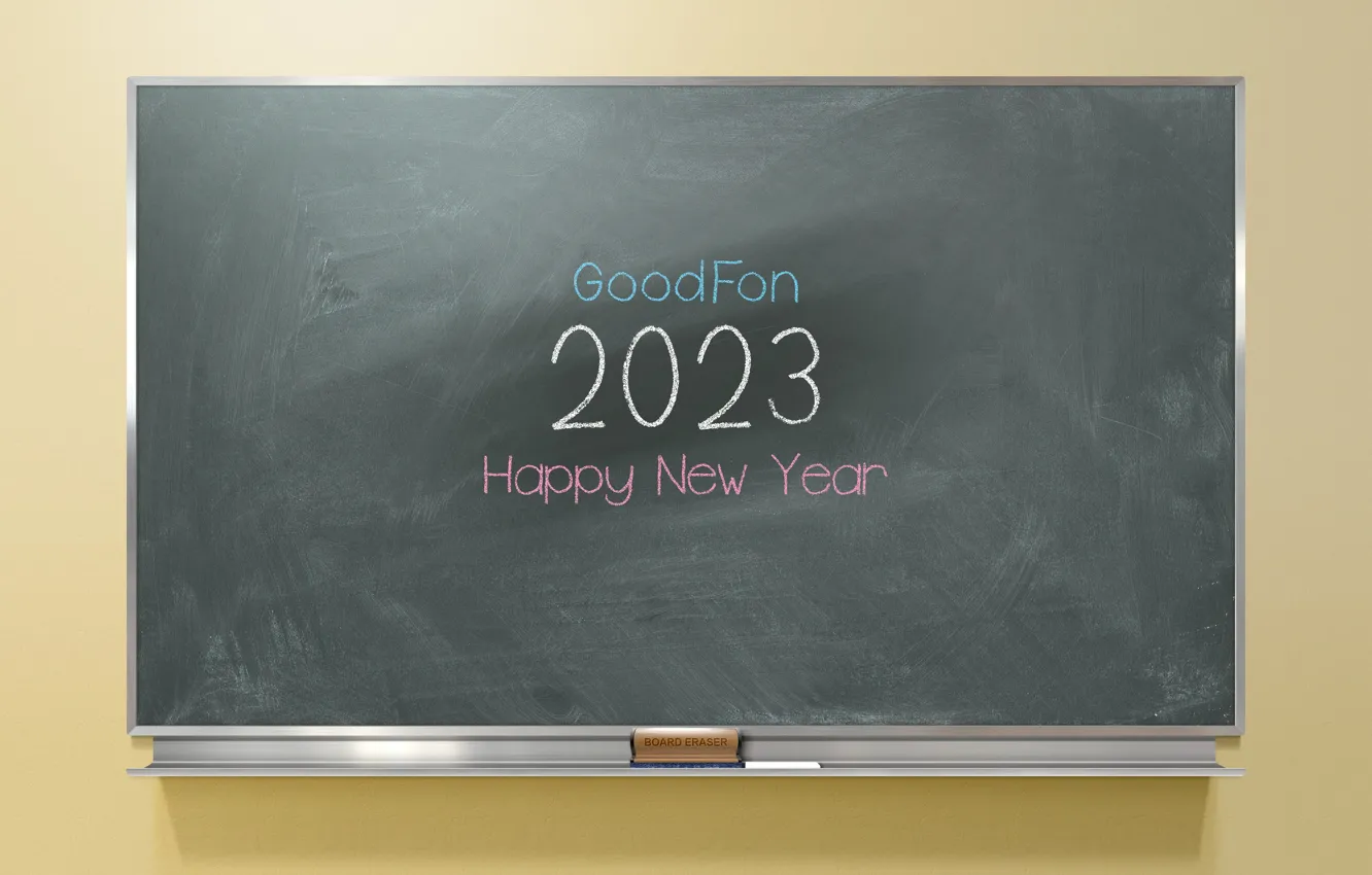 Photo wallpaper happy new year, New Year, chalk, chalkboard, eraser, 2023, new year 2023, 2023 year