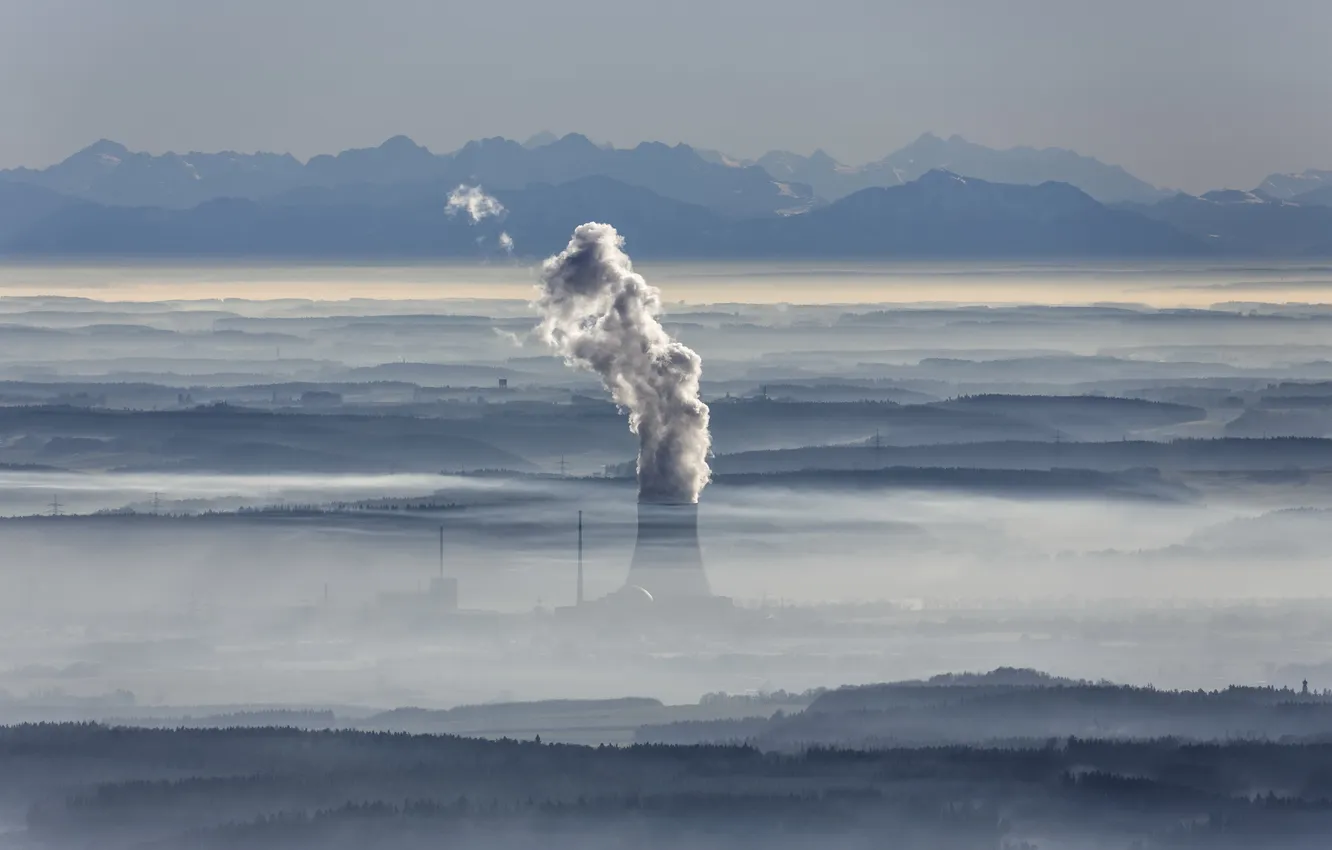 Photo wallpaper landscape, Isar Nuclear Power Plant, atomic plant