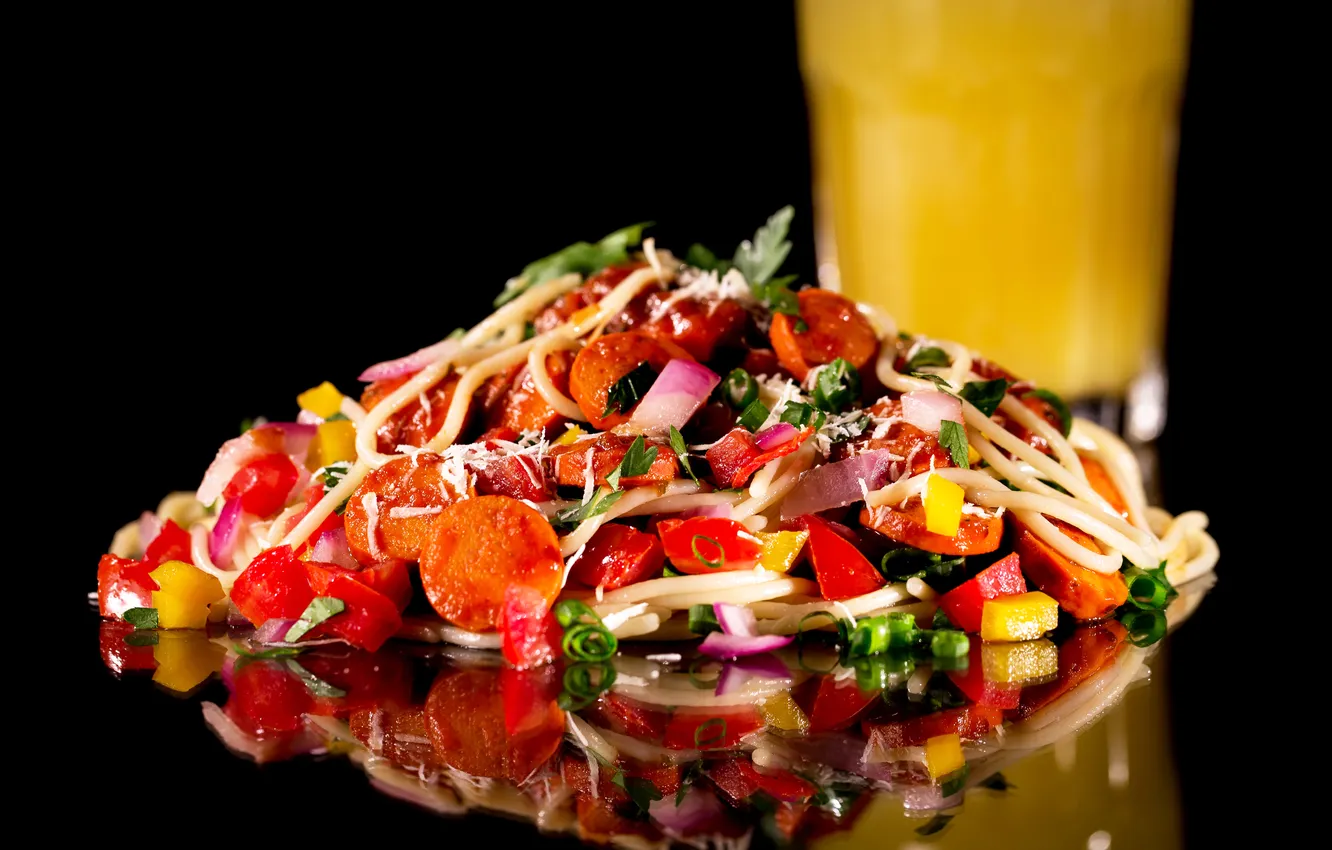 Photo wallpaper pepper, tomato, carrots, salad, pasta, lettuce