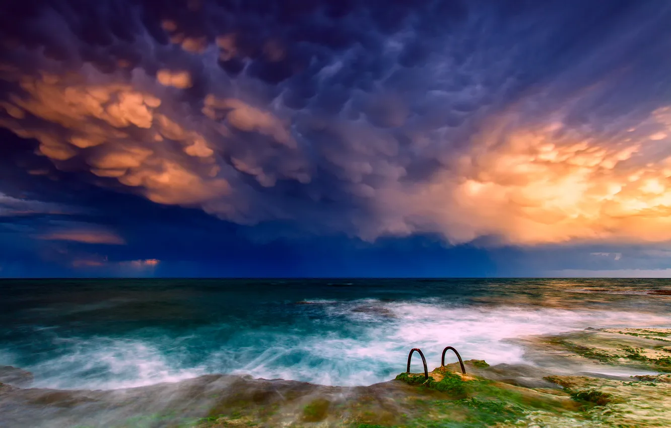 Photo wallpaper sea, the sky, clouds, excerpt, pierce