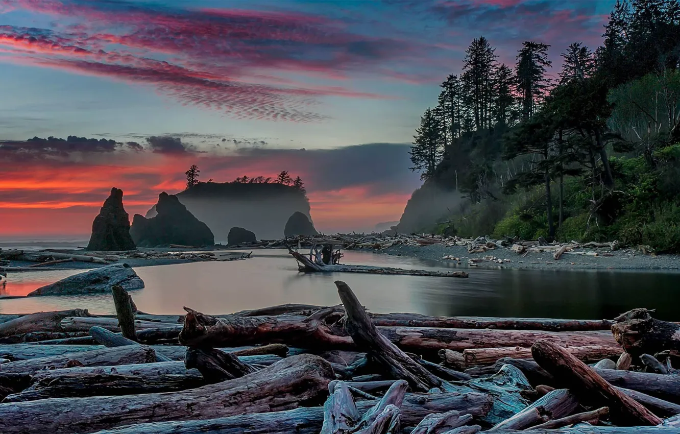 Photo wallpaper sunset, USA, Washington, Ruby beach, Olympic national Park