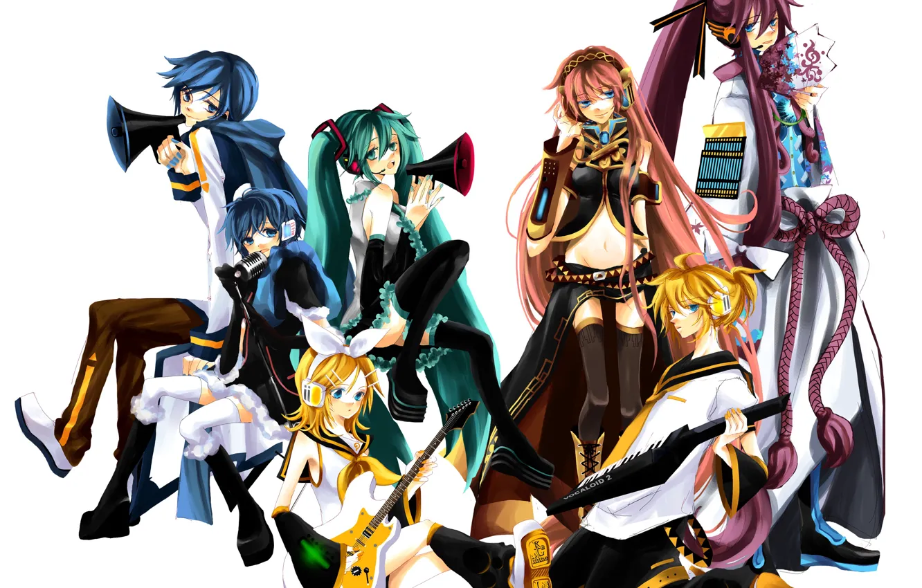 Photo wallpaper music, anime, art, white background, Vocaloid, Vocaloid, characters