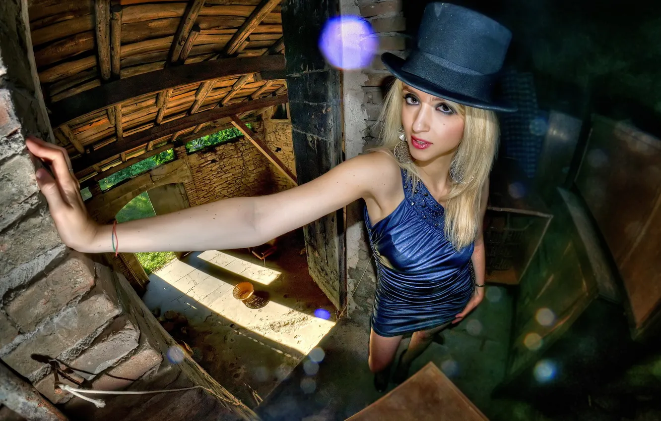 Photo wallpaper girl, background, hat