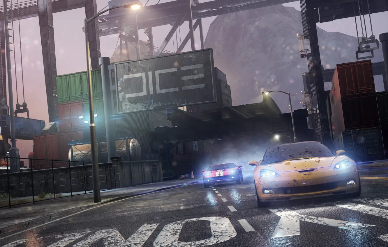 Photo wallpaper machine, race, track, art, Need For Speed Most Wanted, ford, chevrolet