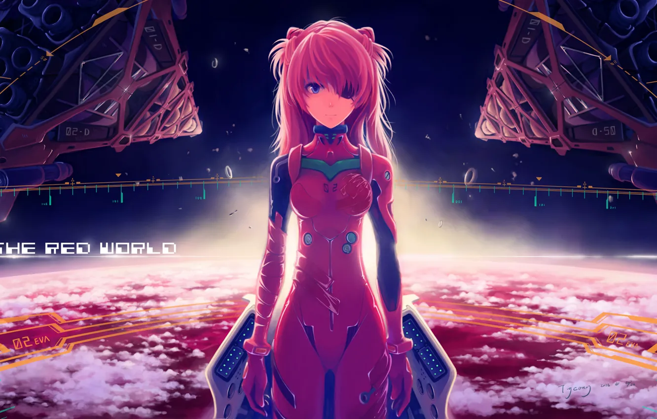 Photo wallpaper neon genesis evangelion, evangelion, blue eyes, asuka, asuka langley, eye patch