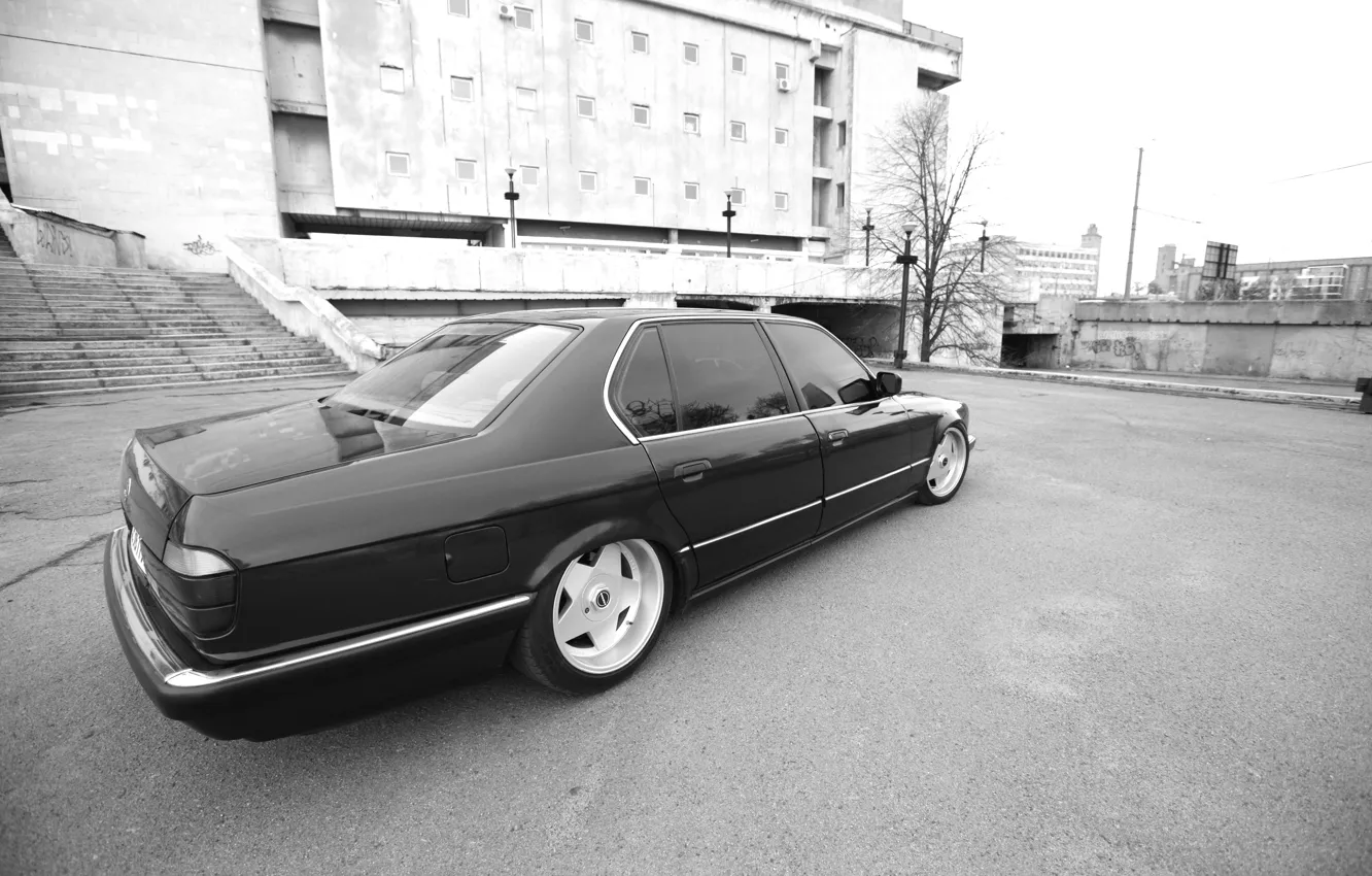 Photo wallpaper BMW, black and white, dark red, E32