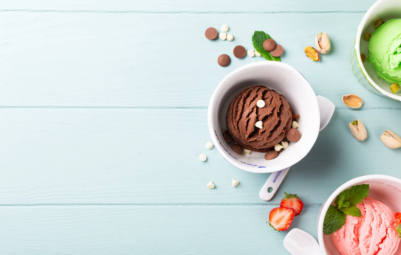 Photo wallpaper background, blue, ice cream, dessert, cuts, Iryna Melnyk