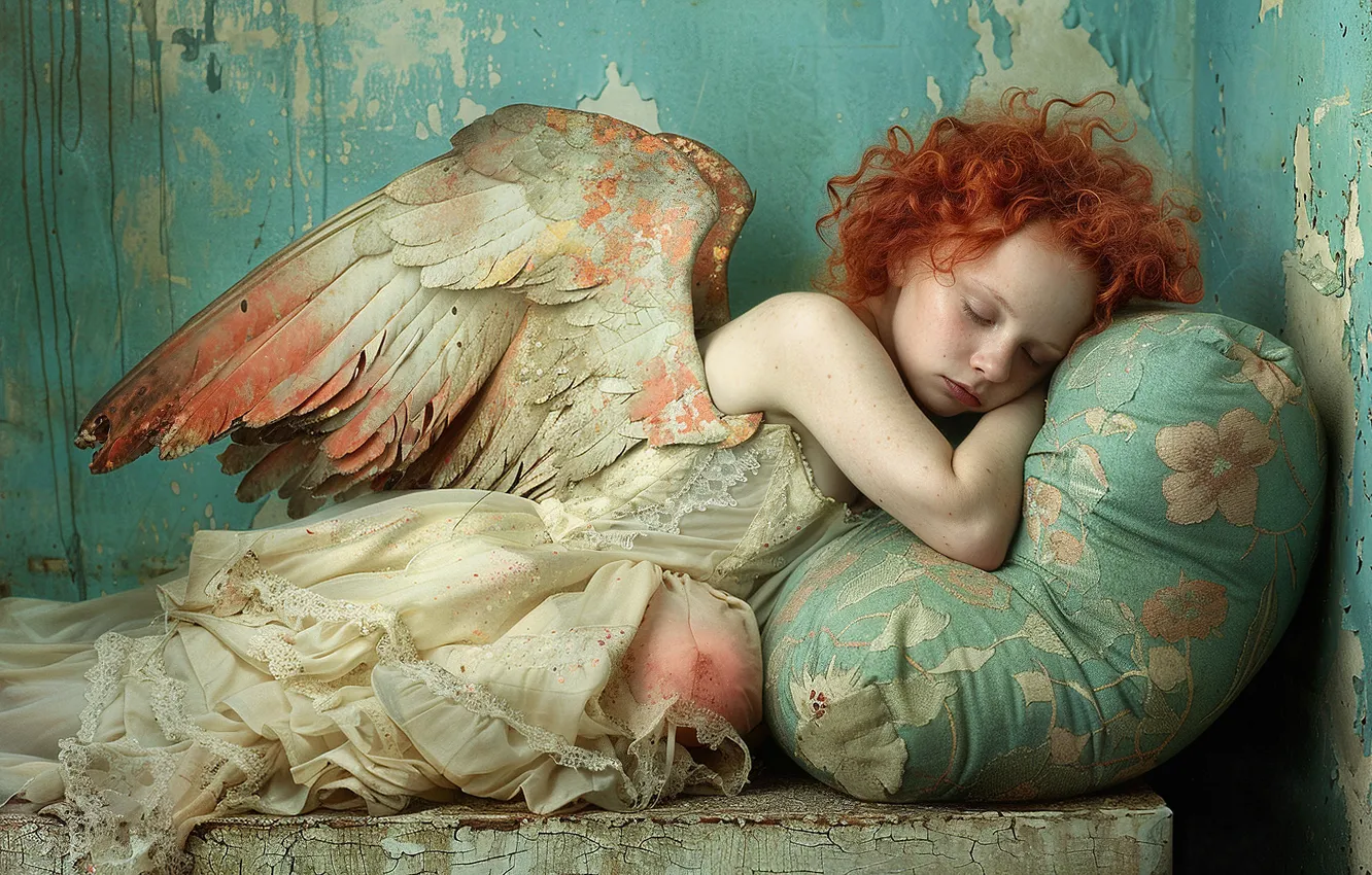Photo wallpaper children, angel, angel, AI art, neural network