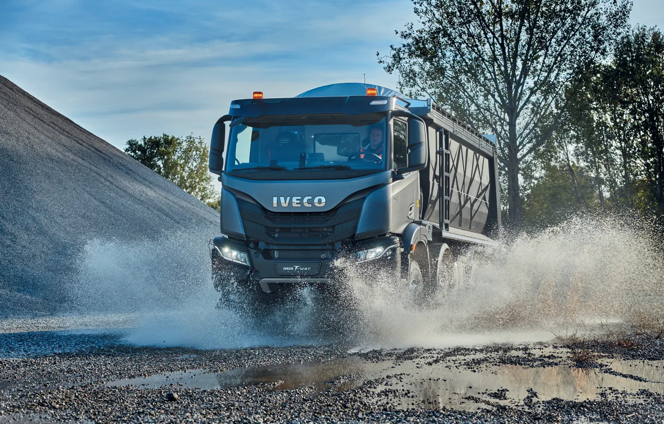 Photo wallpaper water, Truck, water, truck, dump truck, 8x4, Iveco, Dump Truck