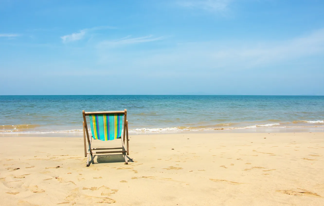 Photo wallpaper sand, sea, wave, beach, summer, chaise, summer, beach