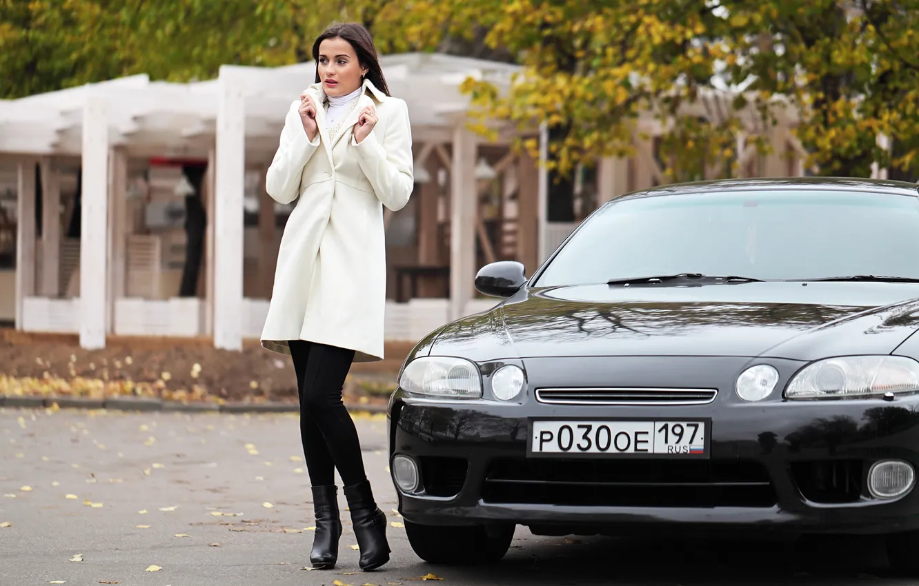 Photo wallpaper car, machine, autumn, girl, photo, Wallpaper, model, Lexus