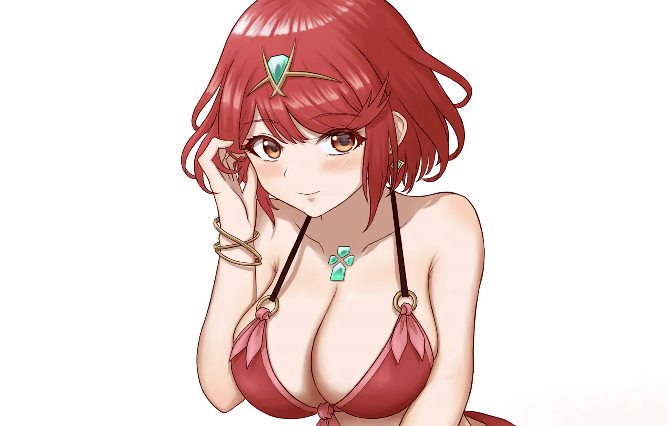 Photo wallpaper girl, sexy, cleavage, boobs, anime, beautiful, short hair, pretty