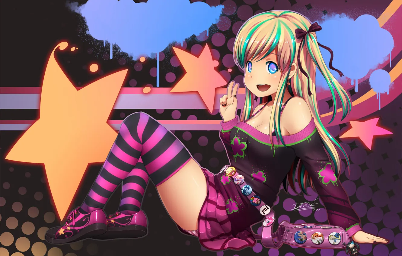 Photo wallpaper girl, stars, icon, stockings, bag, bow