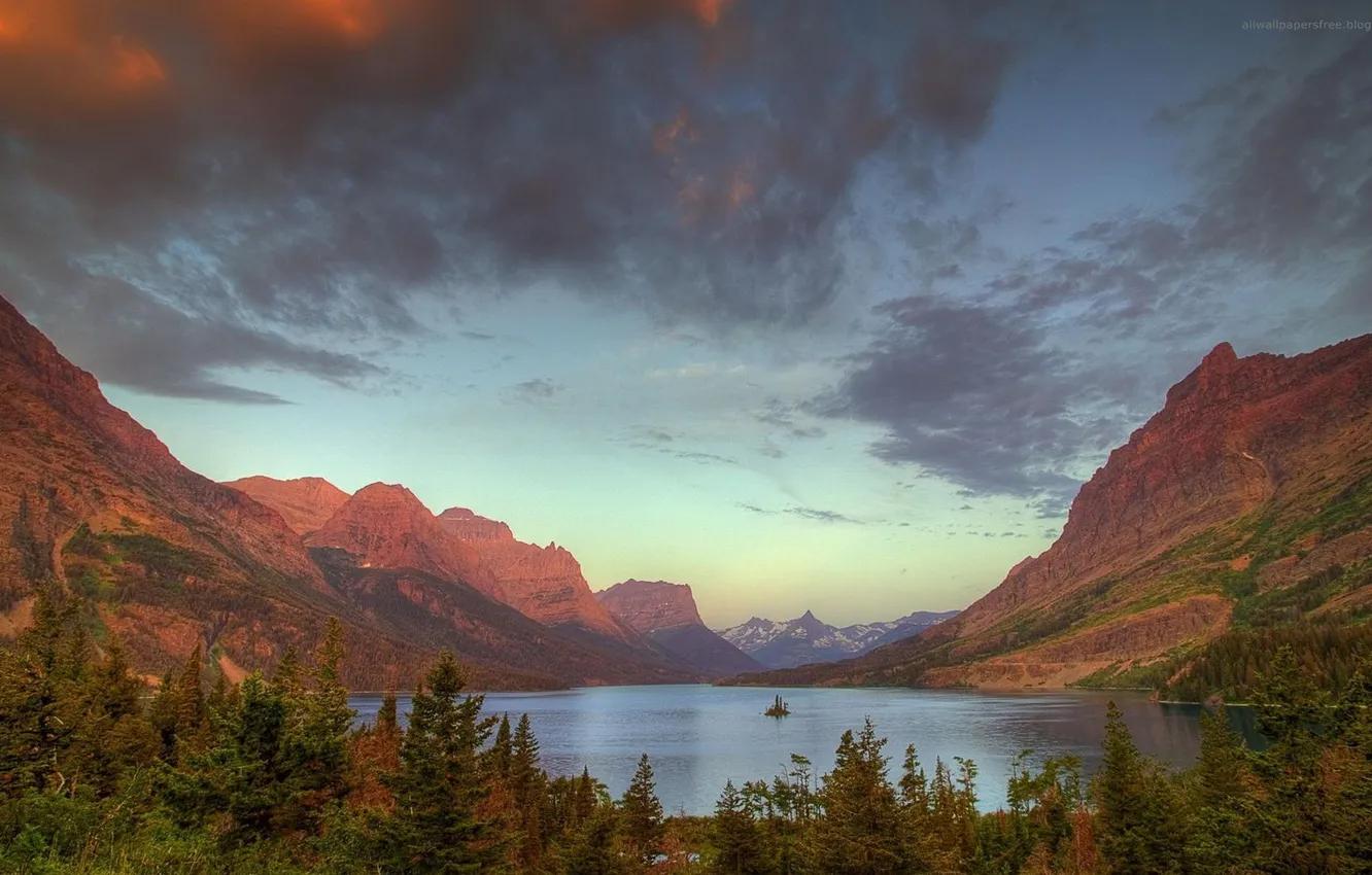 Photo wallpaper trees, landscape, mountains