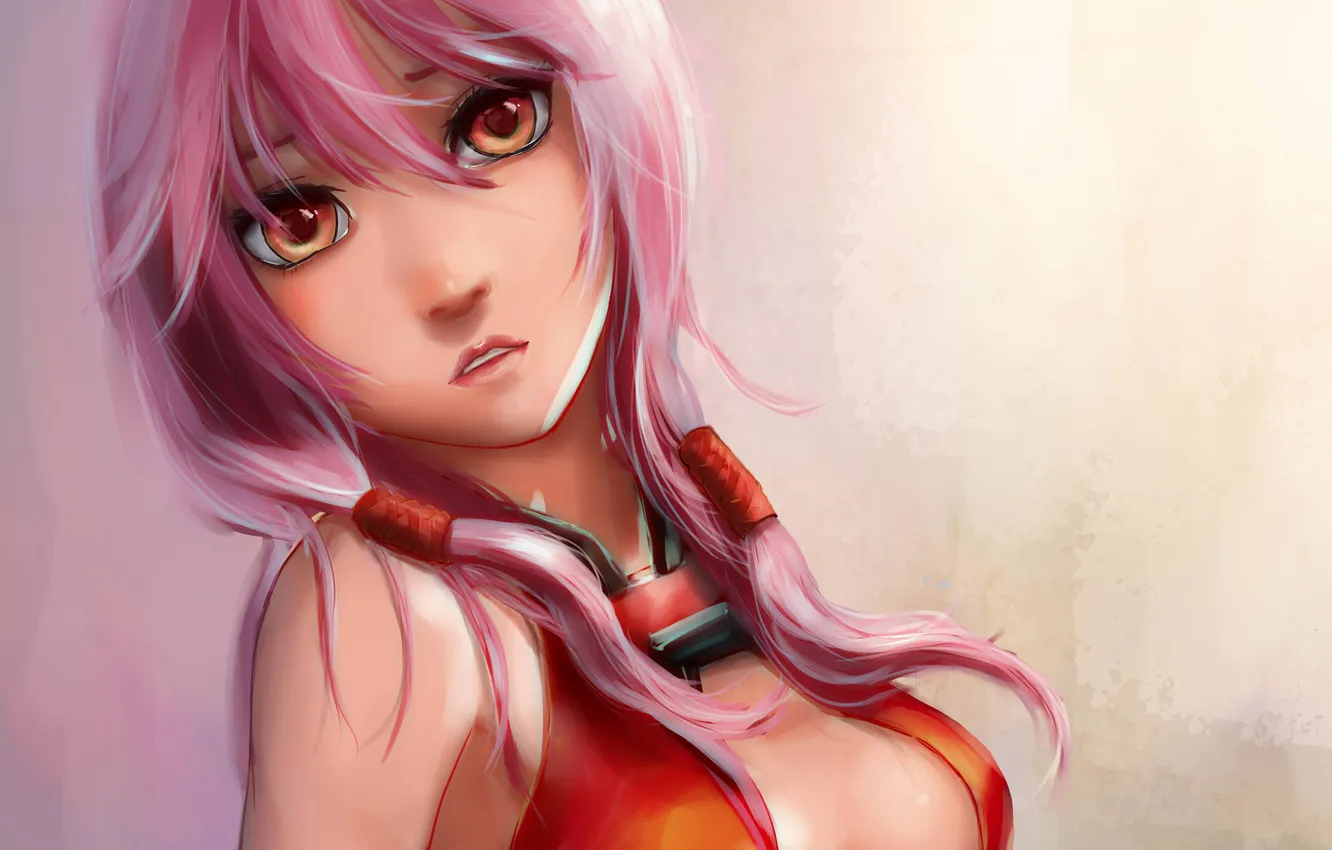 Photo wallpaper look, girl, guilty crown, pink hair, Inori Yuzuriha, simple background
