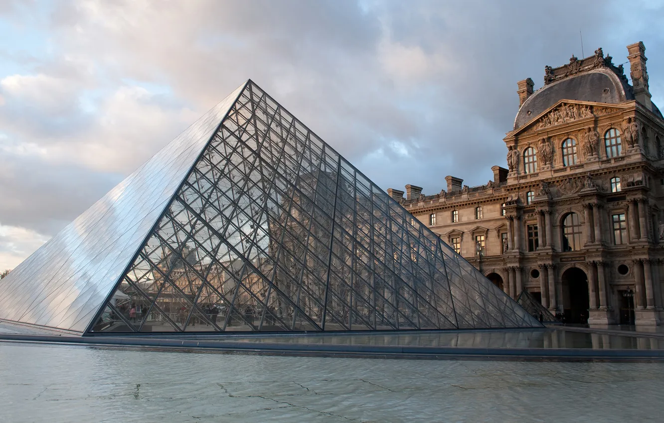 Photo wallpaper Paris, area, pyramid, Museum, France, paris, the Louvre, france