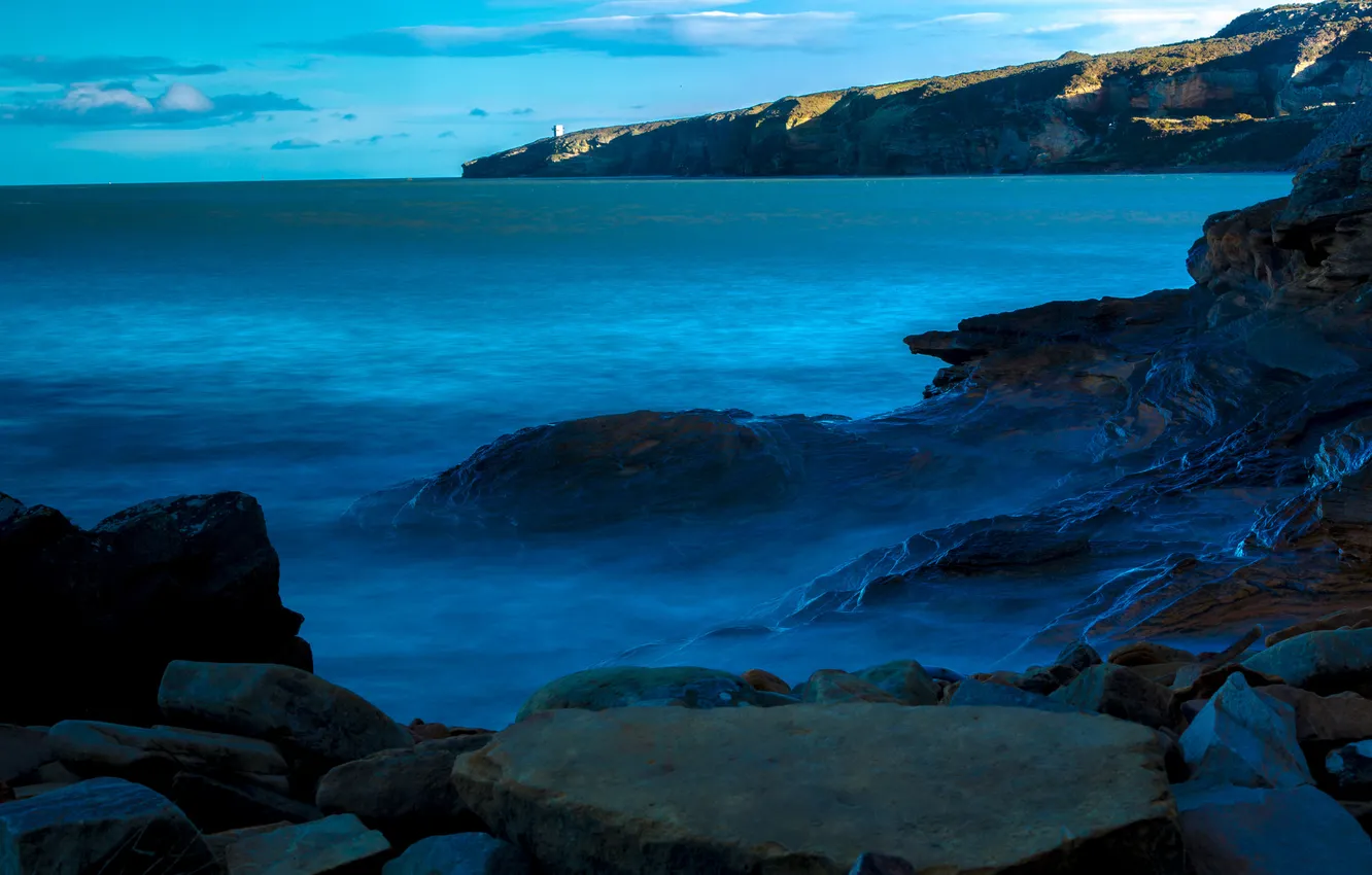 Photo wallpaper landscape, stones, night. the sky, cloud. sea