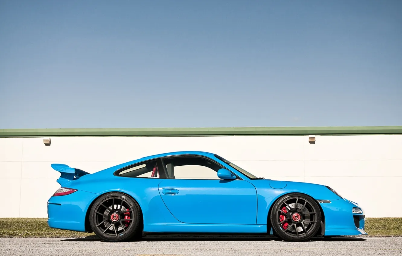 Photo wallpaper the sky, blue, tuning, the fence, 911, Porsche, supercar, Porsche