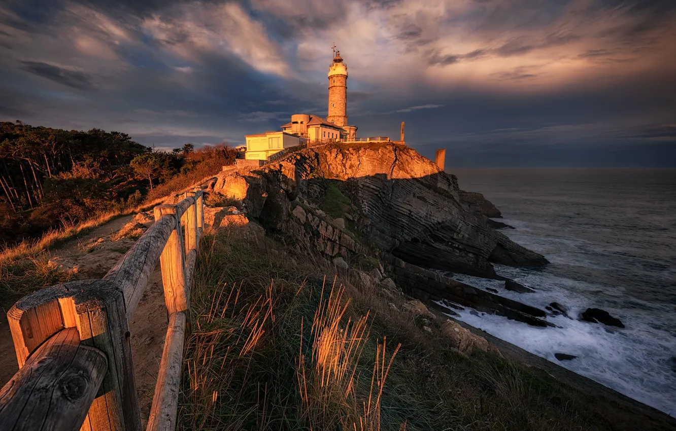 Photo wallpaper sea, rocks, coast, lighthouse, Spain, Spain, The Bay of Biscay, Cantabria