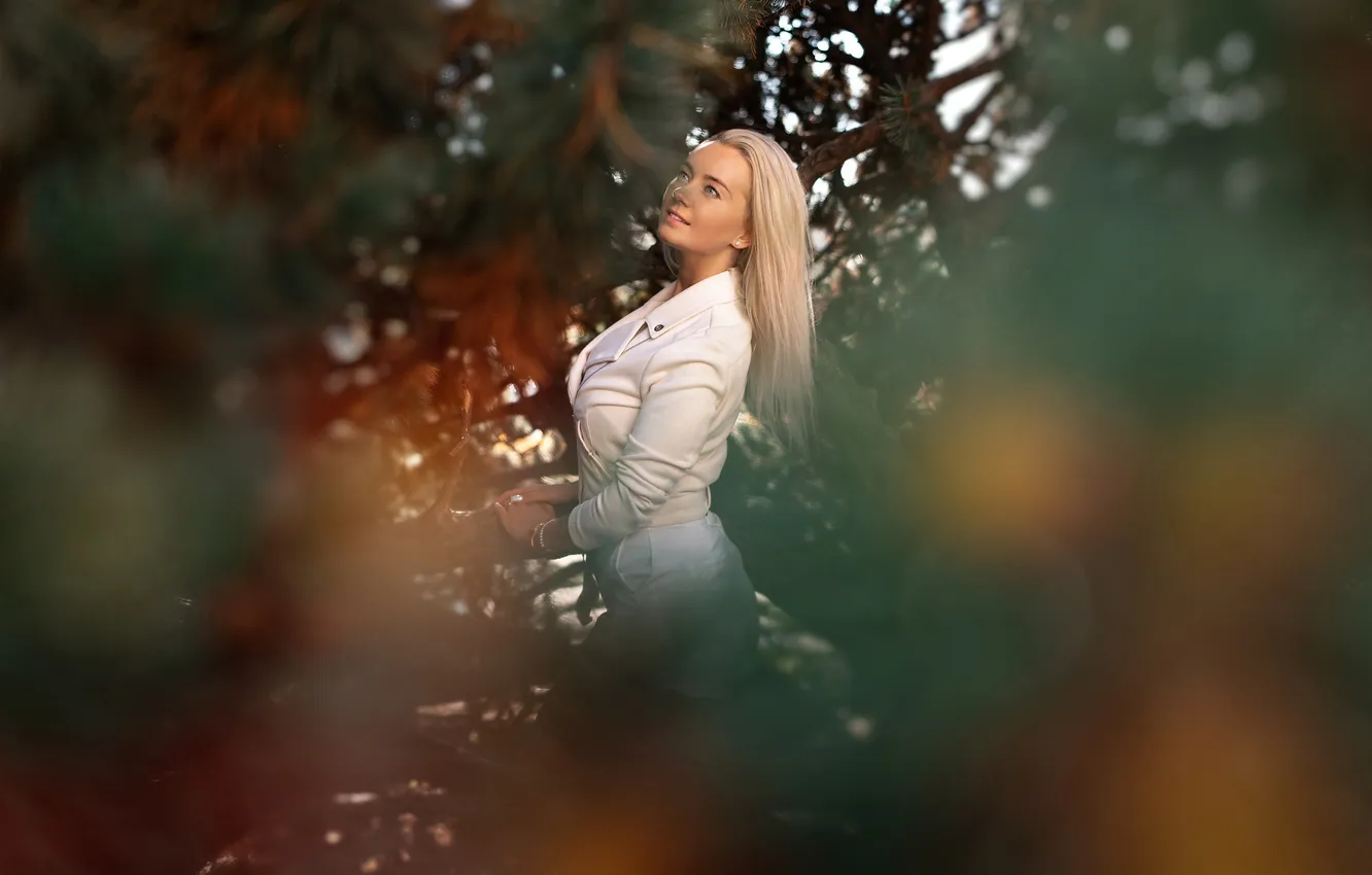 Photo wallpaper girl, trees, sexy, Wallpaper, sweetheart, model, bright, skirt