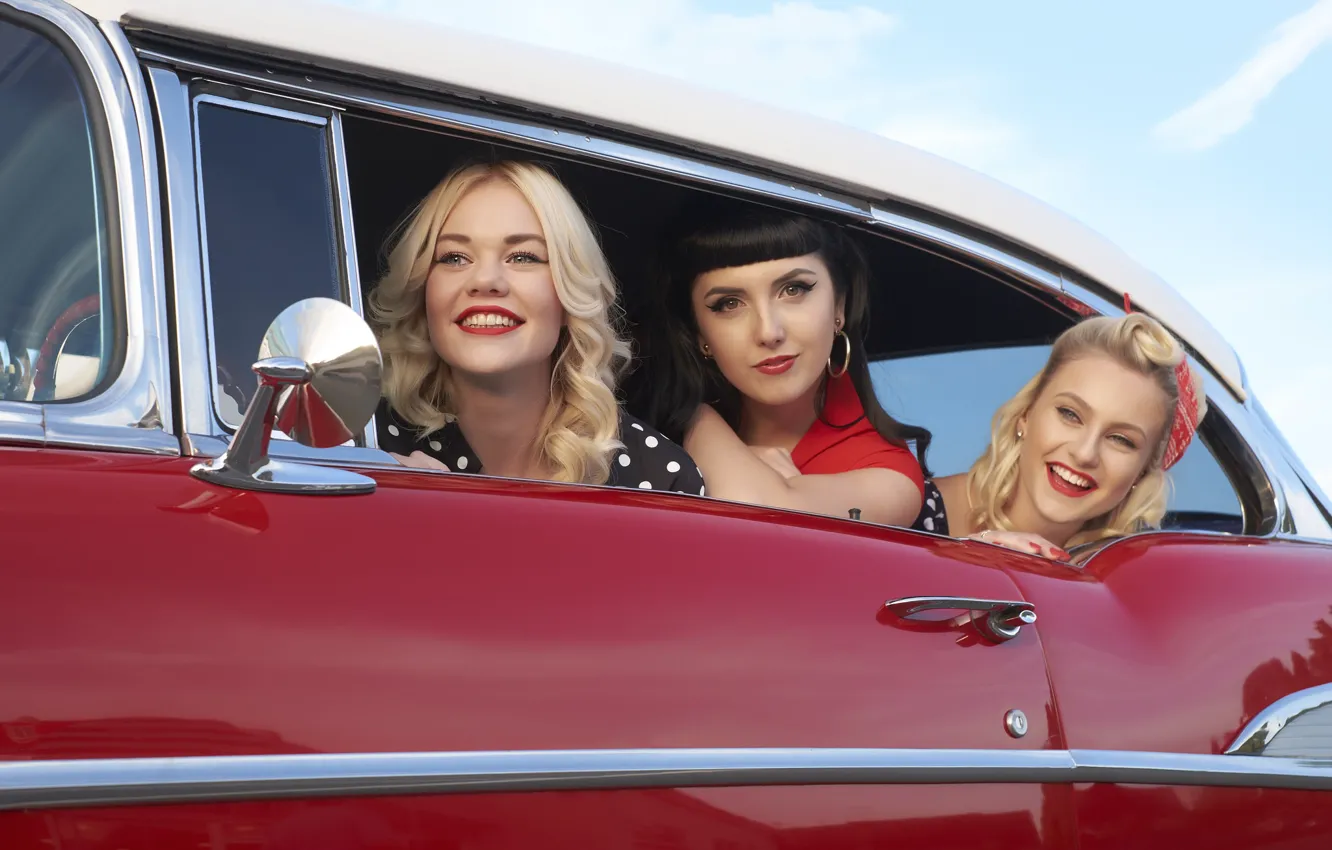 Photo wallpaper girl, smile, style, retro, car