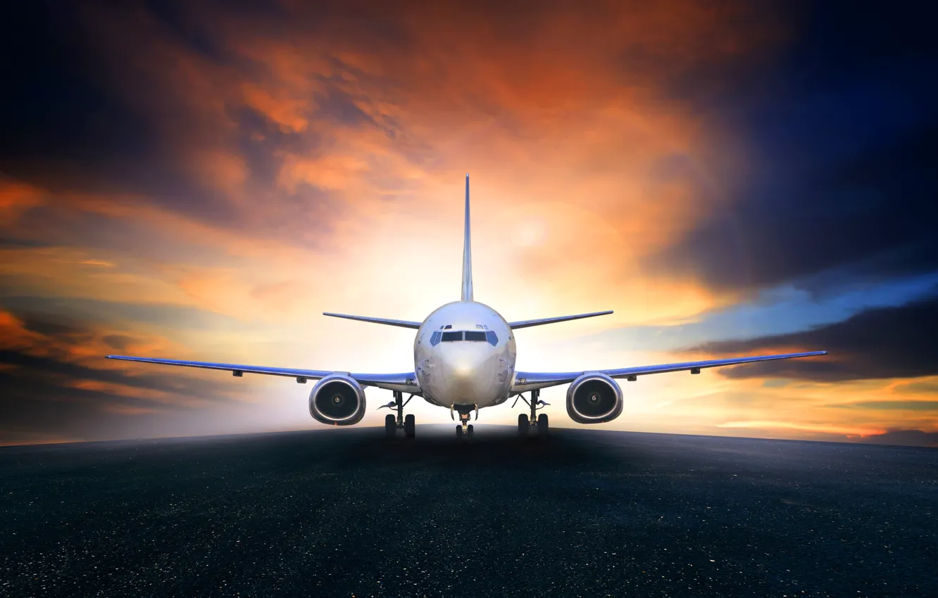 Photo wallpaper the sky, glow, the plane, runway, passenger