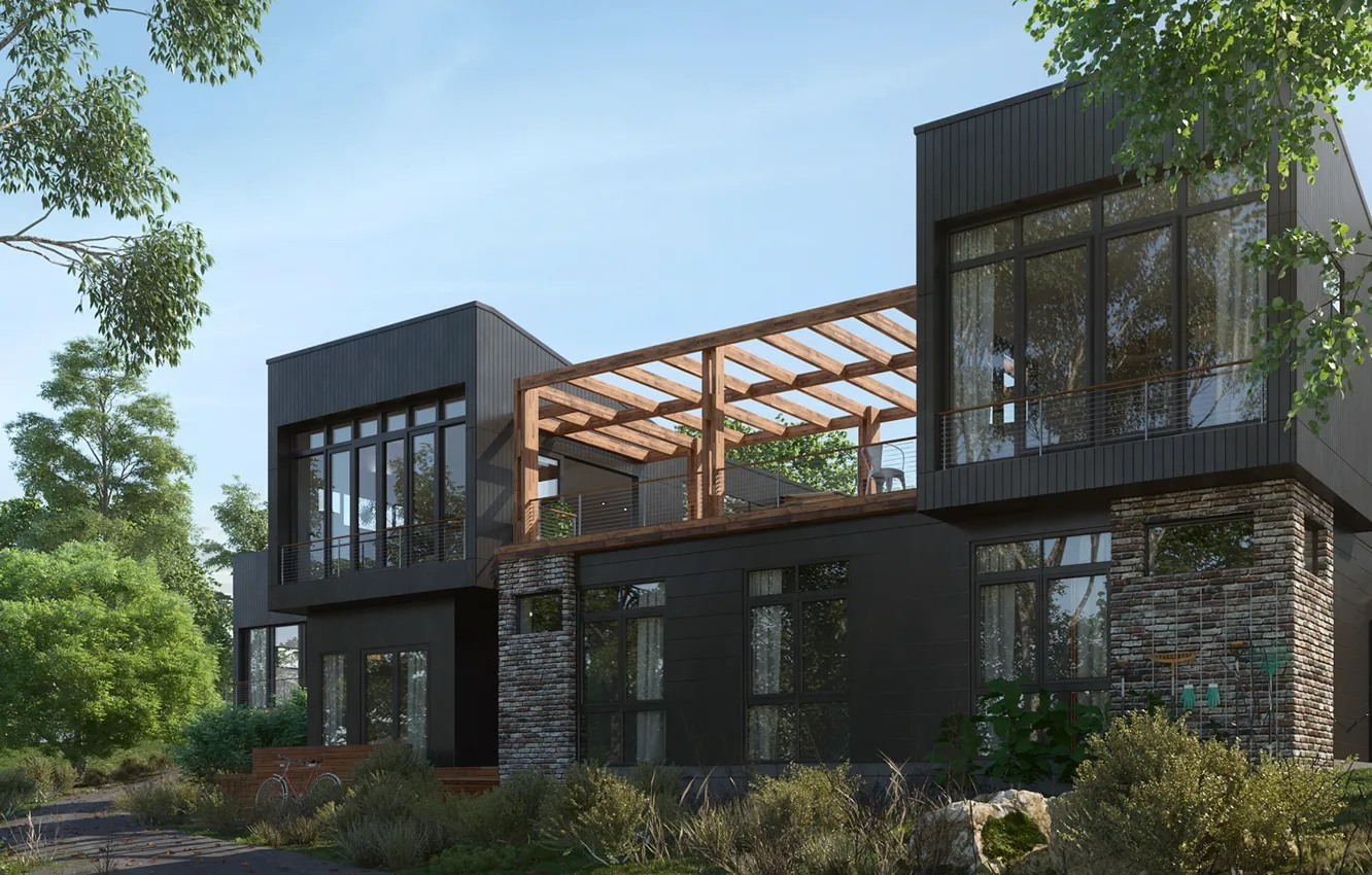 Photo wallpaper road, design, vegetation, structure, Pavilion house