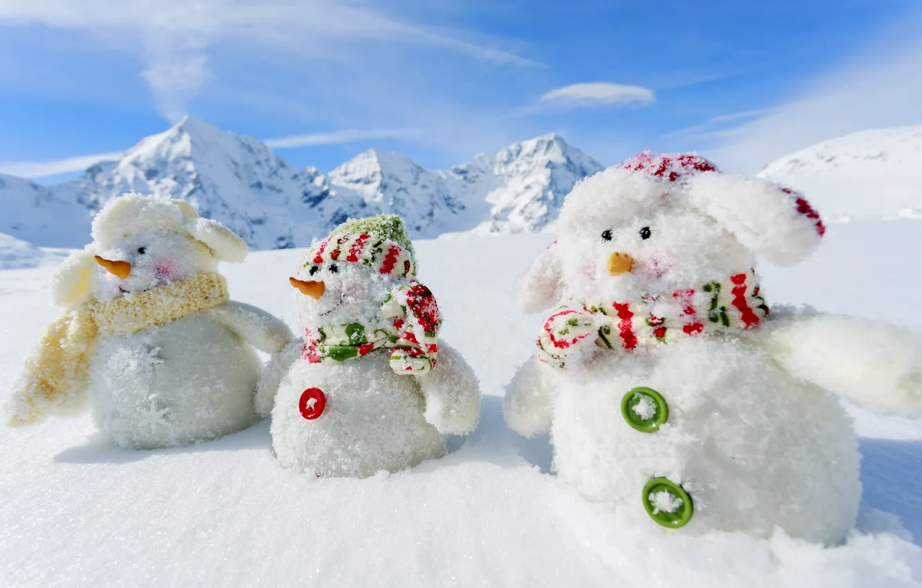 Photo wallpaper winter, snow, mountains, nature, new year, snowmen, White snowmans, 2015