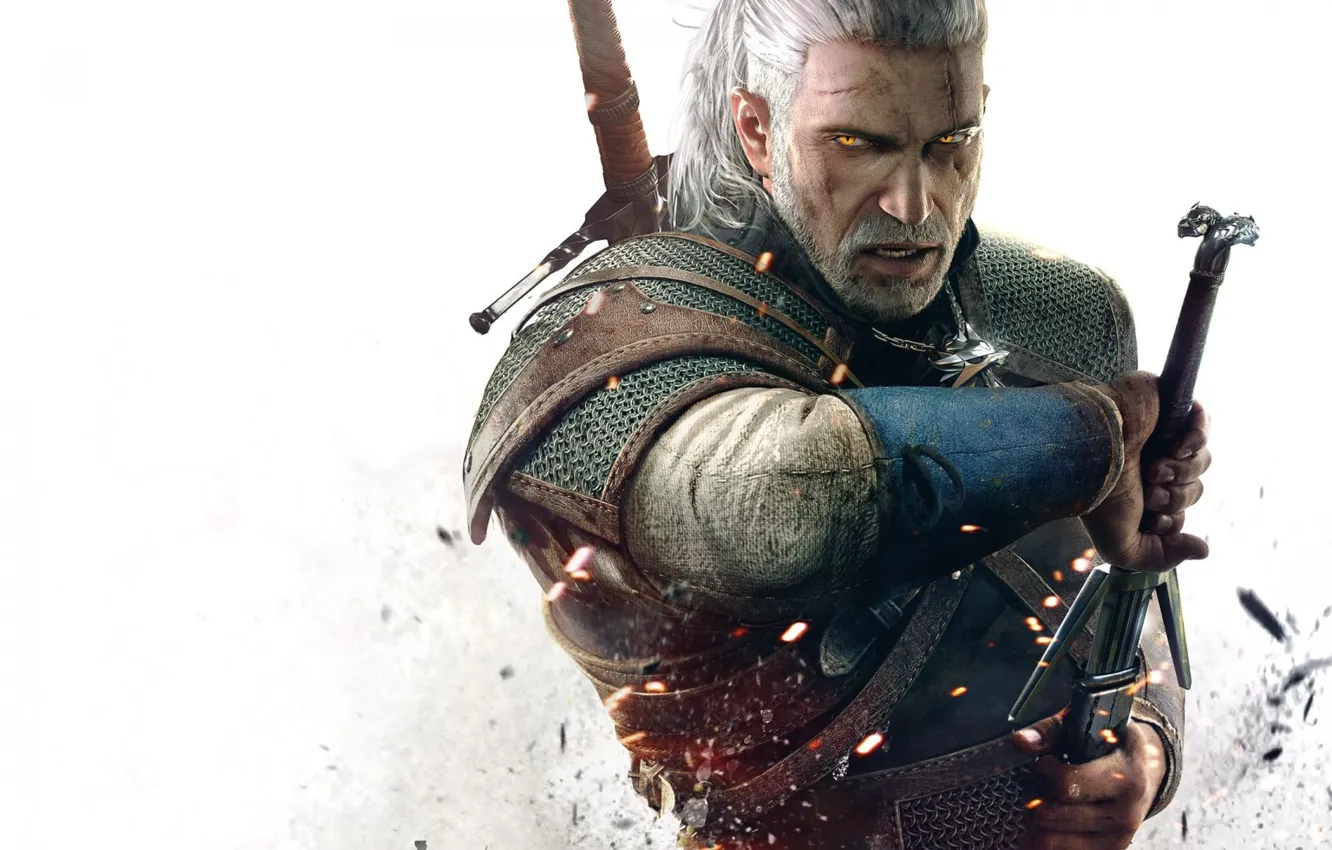 Photo wallpaper eyes, sword, medallion, Geralt, The Witcher 3 Wild Hunt, The Witcher 3 Wild Hunt
