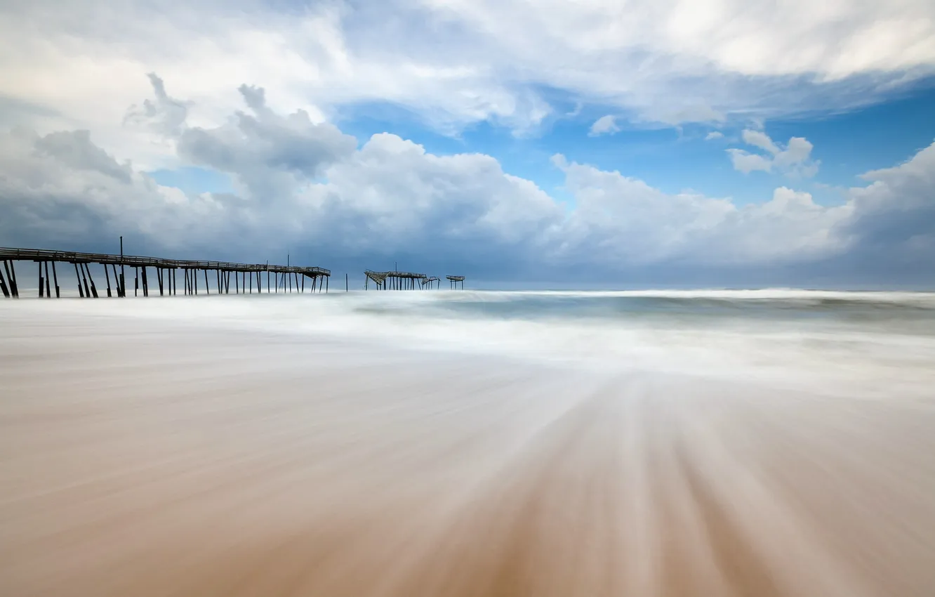 Photo wallpaper sea, landscape, bridge, United States, North Carolina, Frisco