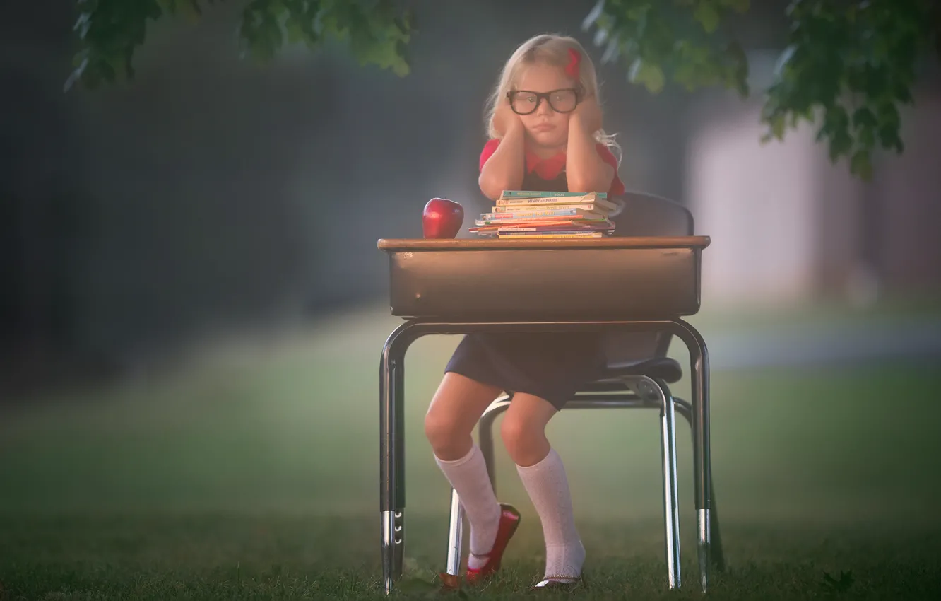 Photo wallpaper mood, the situation, girl, book, desks, student