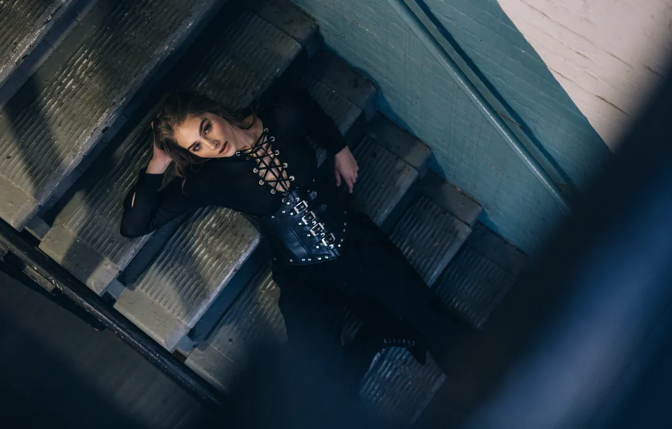 Photo wallpaper girl, steps, lies