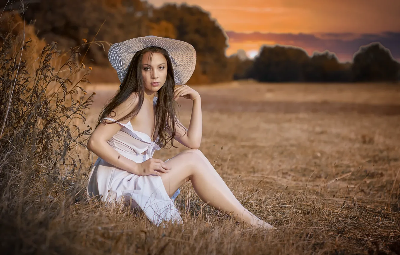 Photo wallpaper summer, girl, sunset