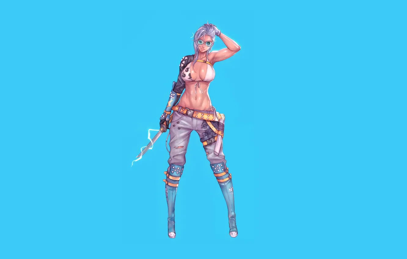 Photo wallpaper Girl, Busty, Sexy, Art, Minimalism, Characters, Raijin, Dagger