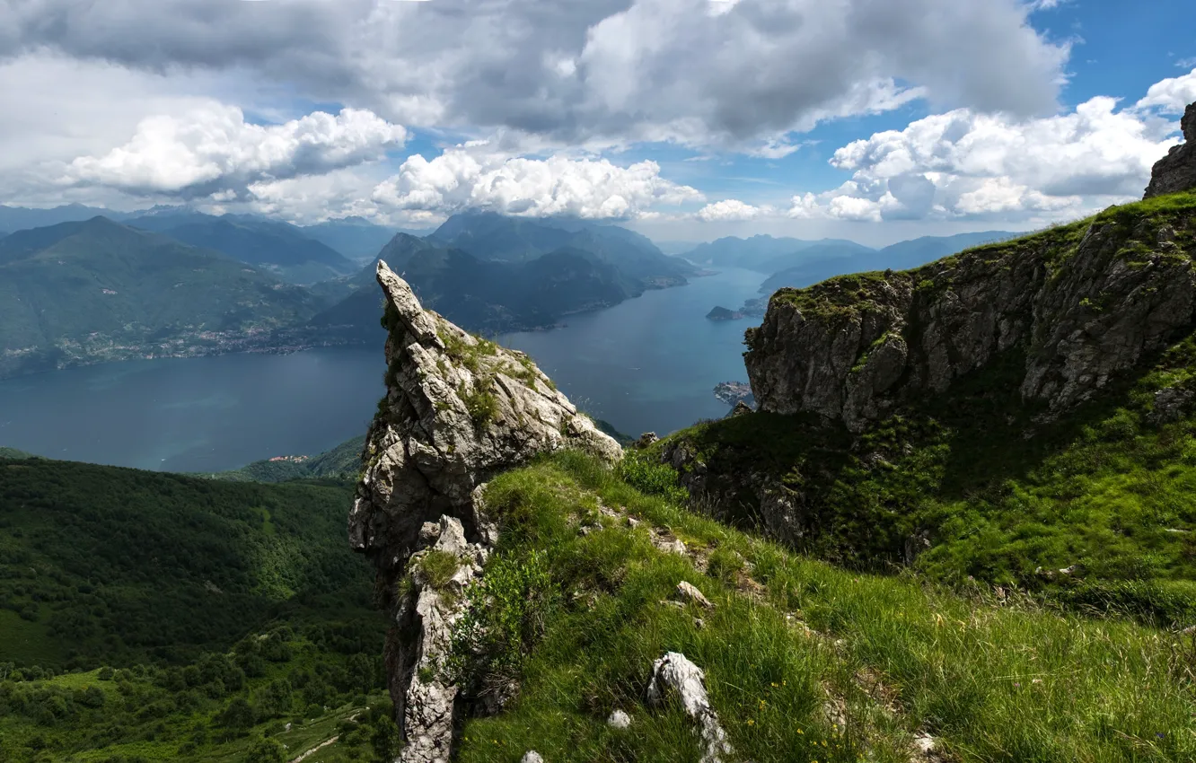 Photo wallpaper clouds, mountains, lake, Alps, panorama, Italy, Alps, lake Como