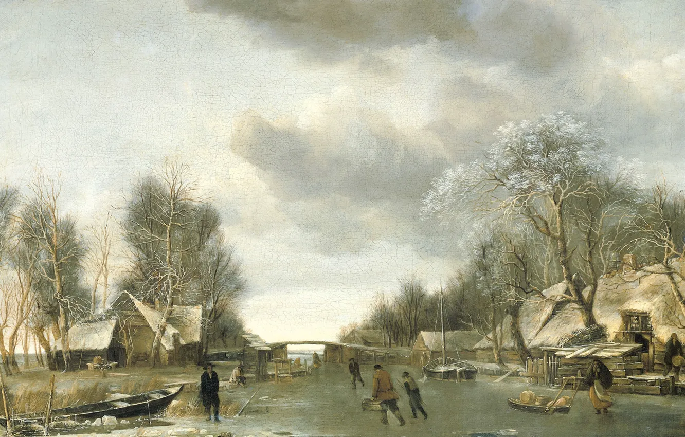 Photo wallpaper landscape, Winter, picture, Jan van de Capelle
