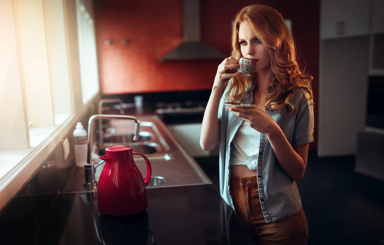 Photo wallpaper girl, the situation, kitchen, Ivan Gorokhov, morning coffee