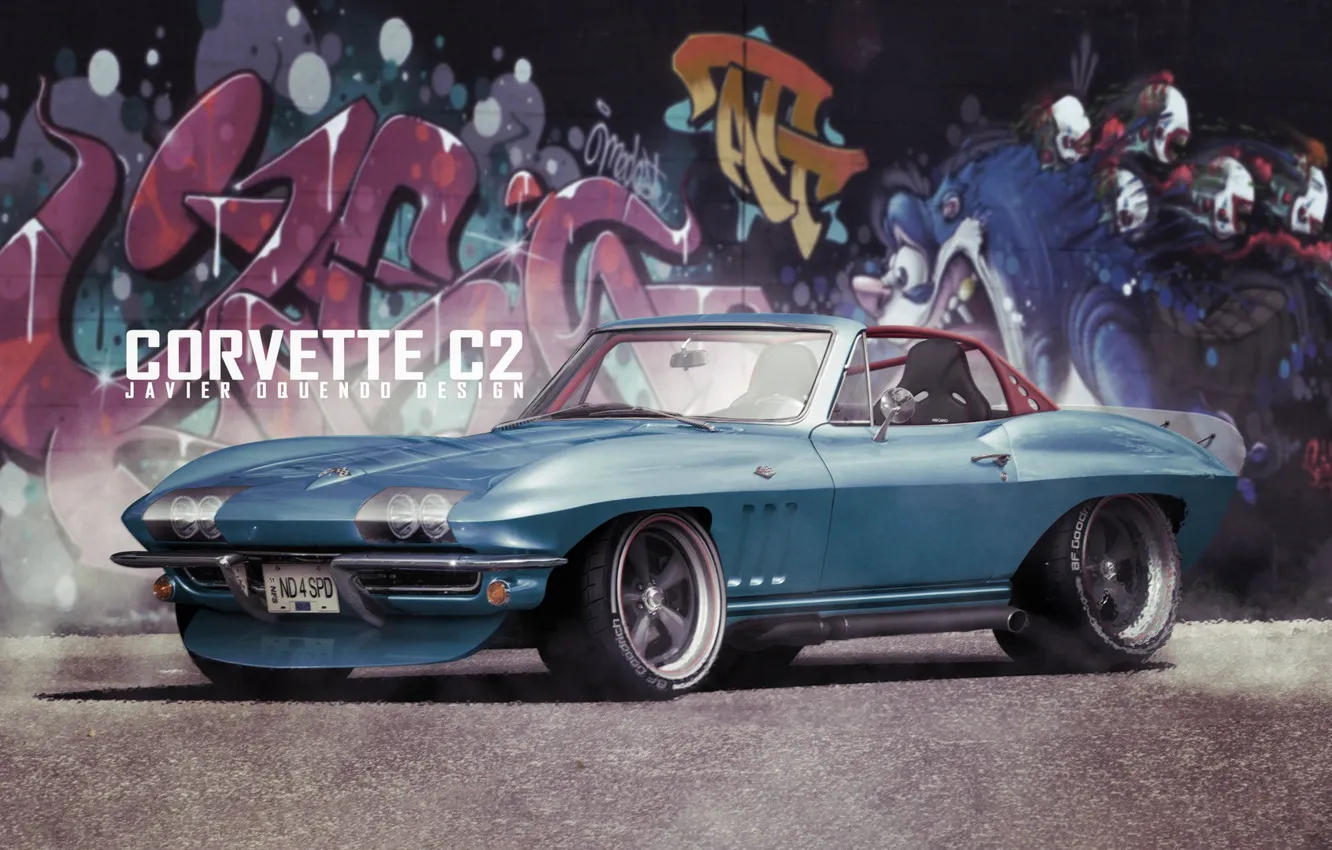 Photo wallpaper Auto, Corvette, Retro, Machine, Graffiti, Transport & Vehicles, Javier Oquendo, by Javier Oquendo