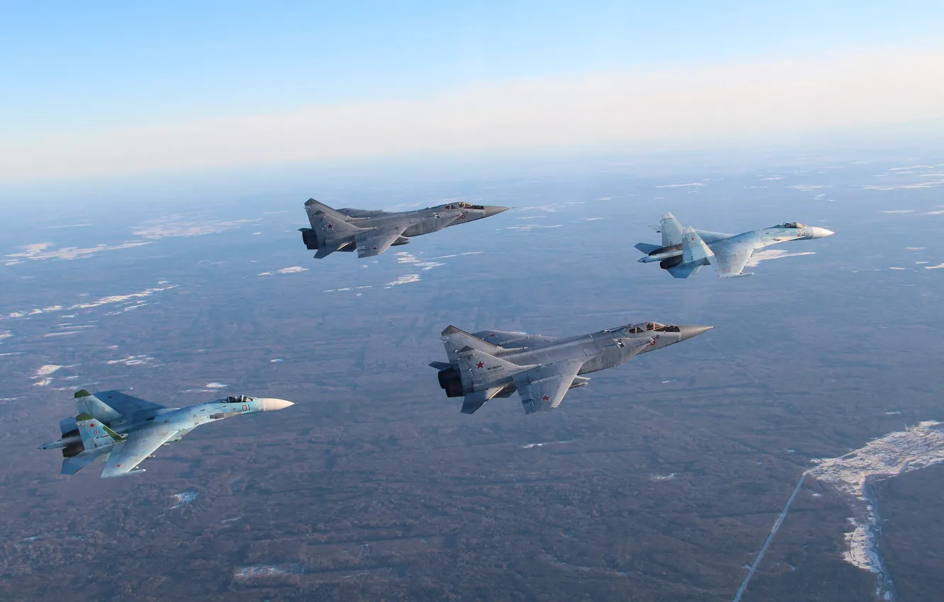 Photo wallpaper fighters, Flanker, Su-27, The MiG-31, pairs
