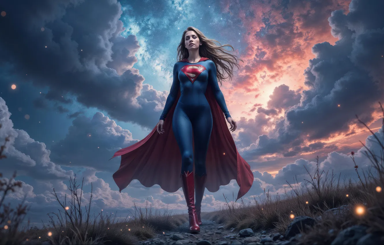 Photo wallpaper stars, Supergirl, soars