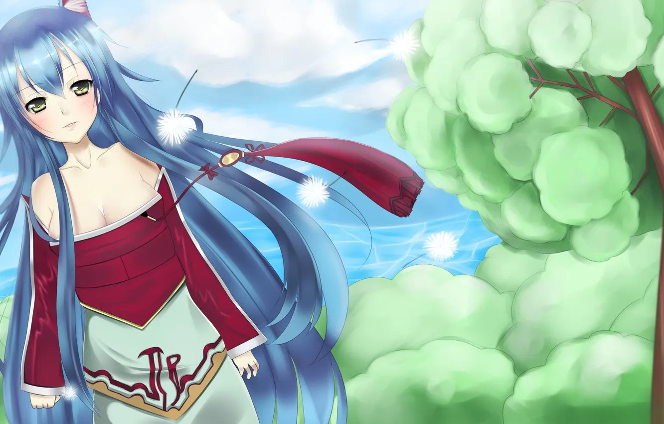 Photo wallpaper look, girl, trees, nature, smile, dandelion, art, Fox