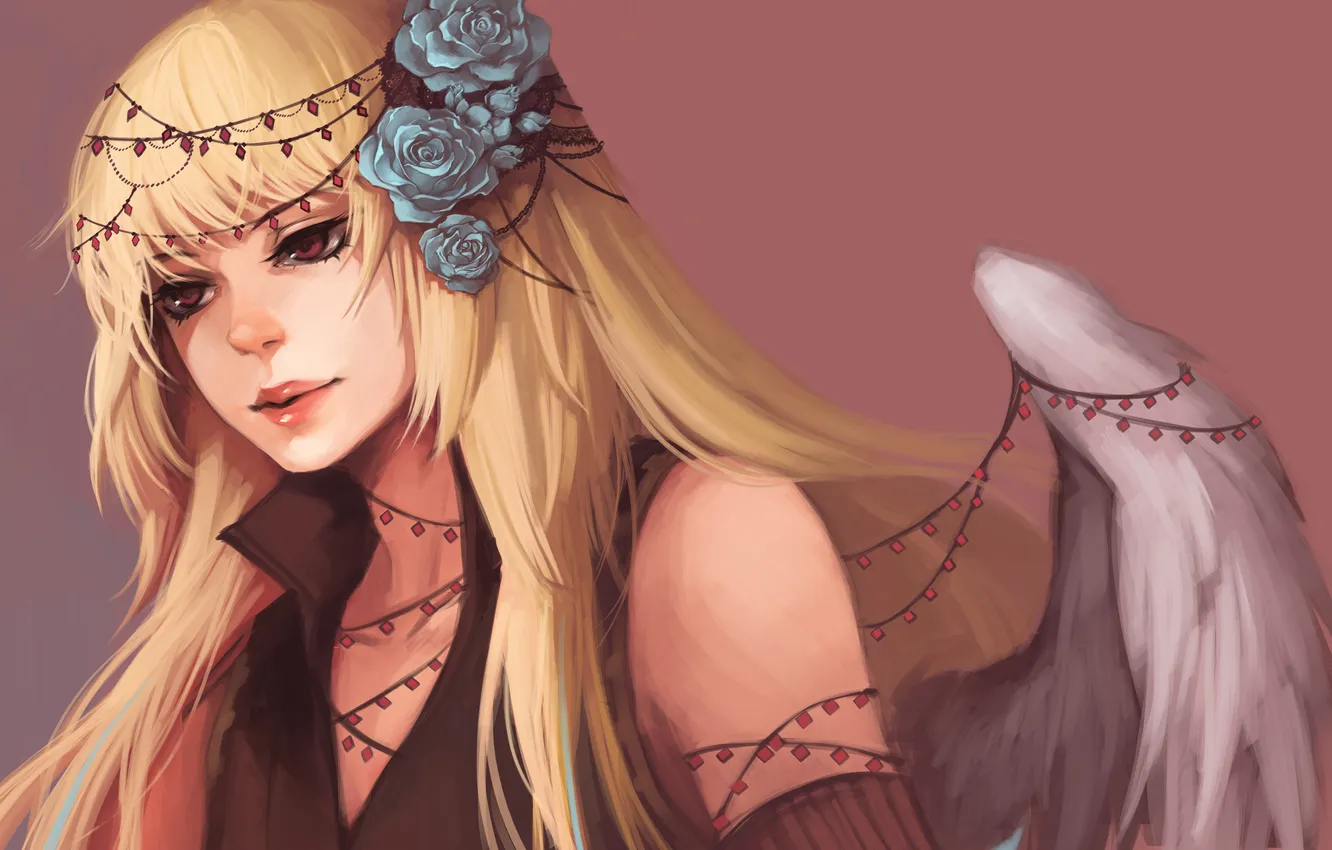 Photo wallpaper girl, decoration, roses, wings, angel, art, blonde, ippus