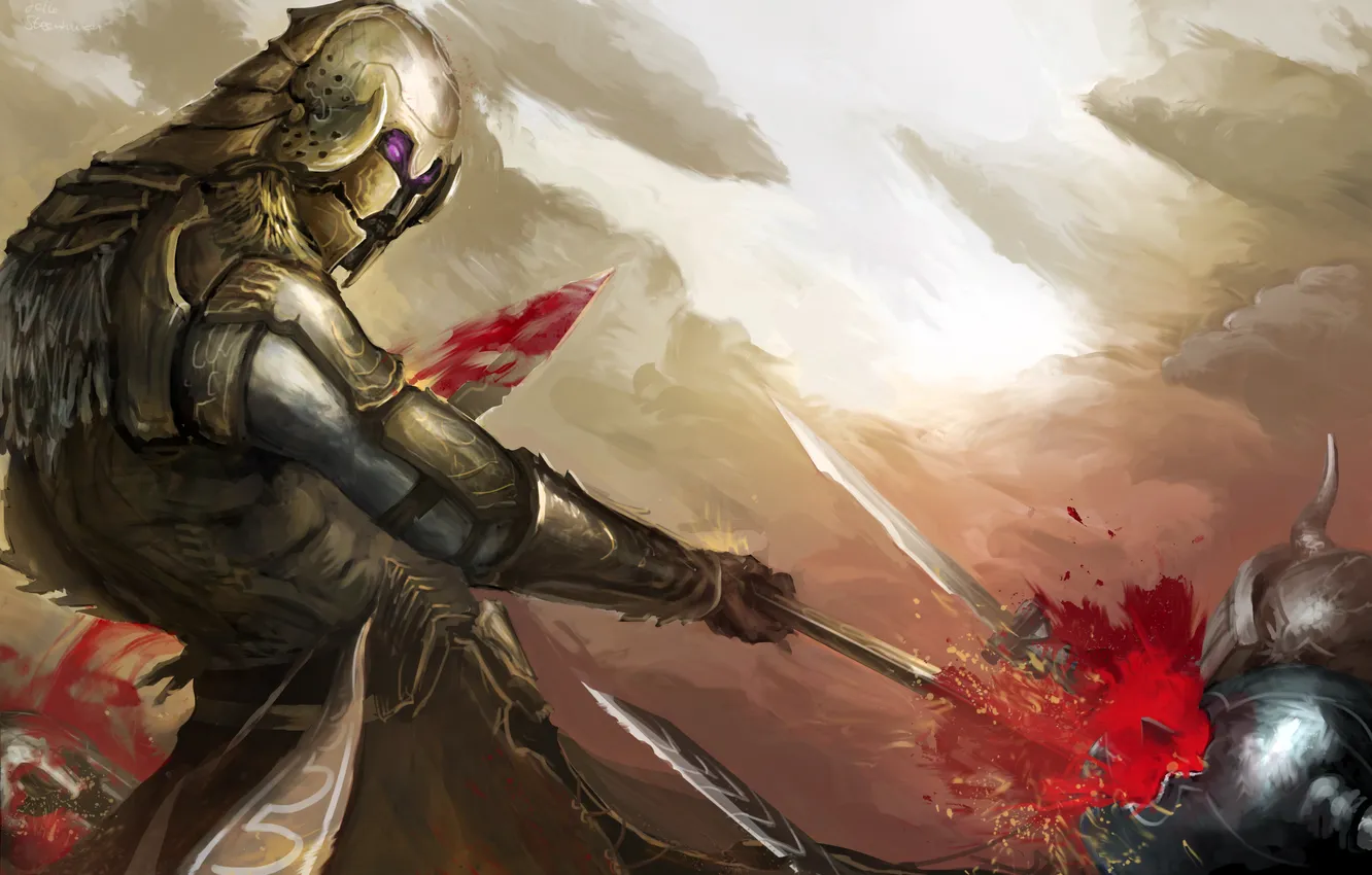 Photo wallpaper blood, sword, armor, warrior, art